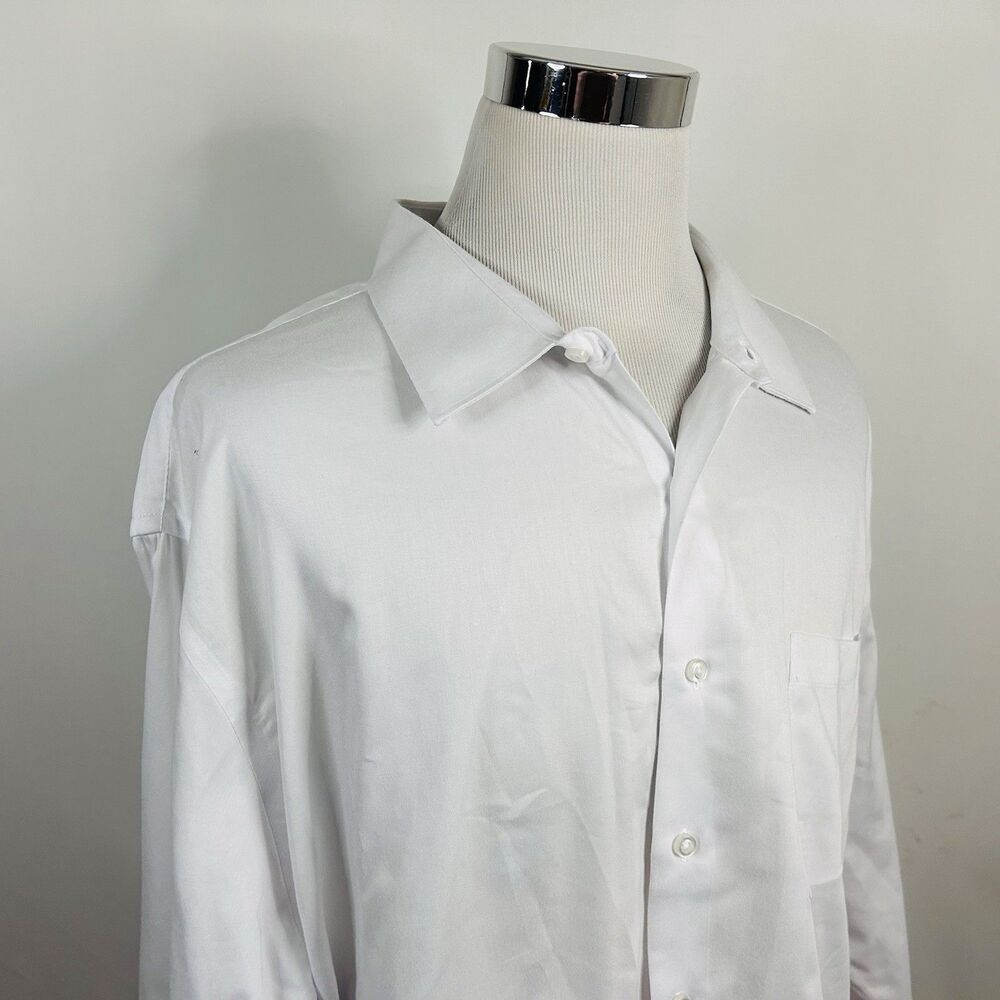 Synrgy 20 34/35 Non Iron Dress Shirt All White Cotton Blend Formal